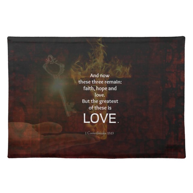 1 Corinthians 13:13 Bible Verses Quote About LOVE Cloth Placemat (Front)