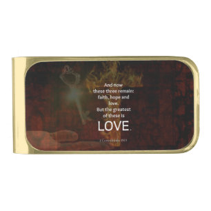 1 Corinthians 13:13 Bible Verses Quote About LOVE Gold Finish Money Clip