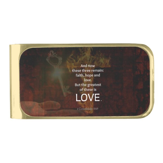1 Corinthians 13:13 Bible Verses Quote About LOVE Gold Finish Money Clip (Front)