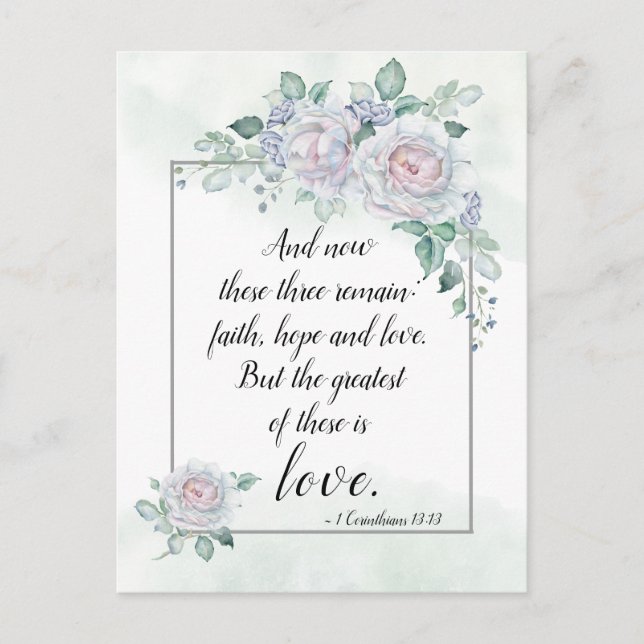 1 Corinthians 13:13 Faith Hope Love, Bible Verse Postcard (Front)