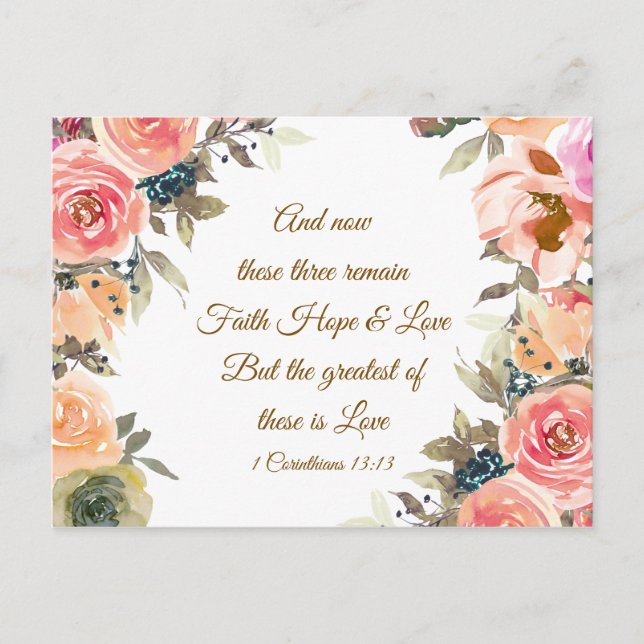1 Corinthians 13:13 Faith Hope Love Bible Verse Postcard (Front)
