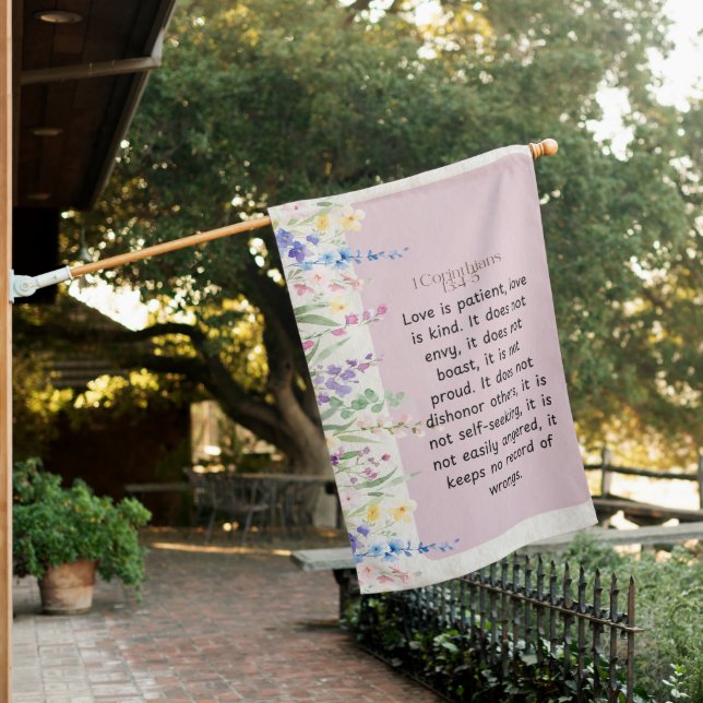 1 Corinthians 13:4-5 Bible Verse Image House Flag (In SItu)