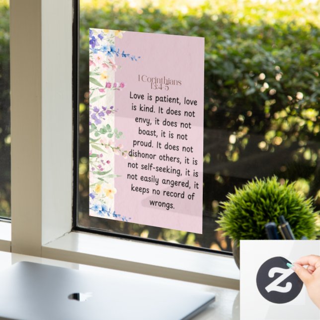 1 Corinthians 13:4-5 Bible Verse Image Window Cling (Office)