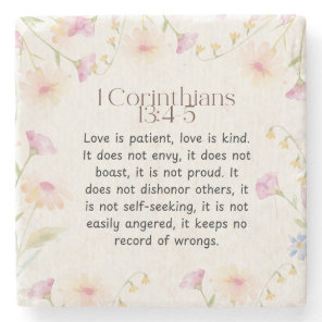 1 Corinthians 13:4-5 Christian Bible Verse Art Stone Coaster