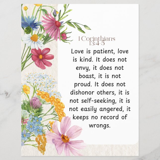 1 Corinthians 13:4-5 Soothing Watercolor Design Flyer (Front)