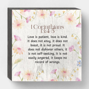 1 Corinthians 13:4-5 Watercolor Wildflowers Wooden Box Sign