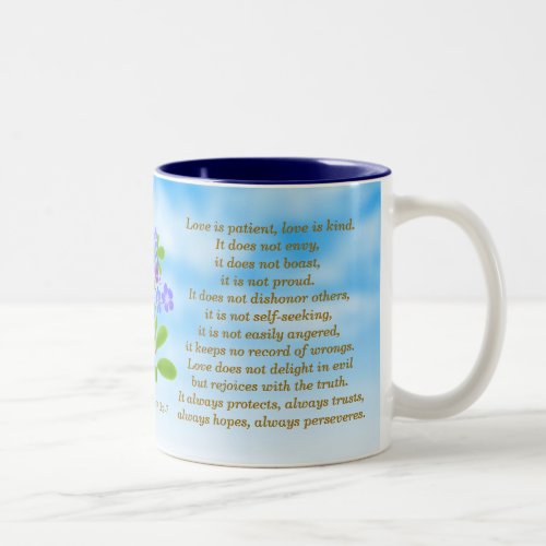 1 Corinthians 134_7 Forget Me Nots Bible Verse Mu Two_Tone Coffee Mug