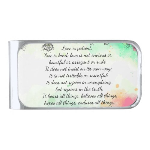 1 Corinthians 13 4_7   Silver Finish Money Clip