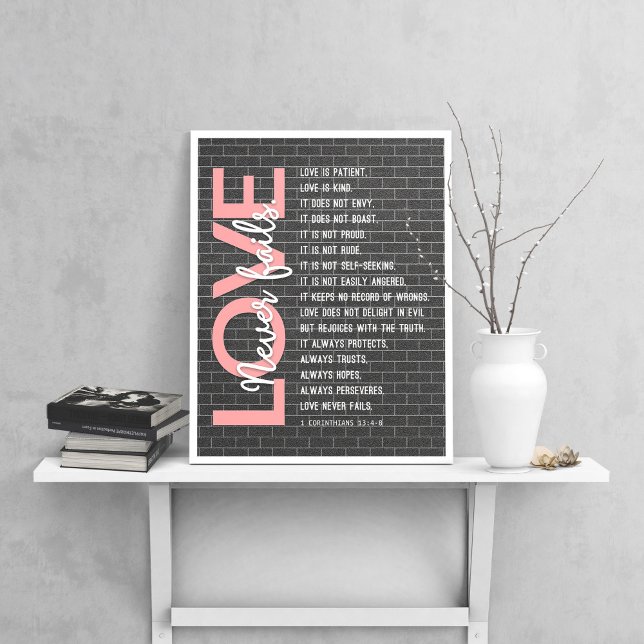 1 Corinthians 13:4-8 Bible Verse, Brick Wall Poster (Creator Uploaded)