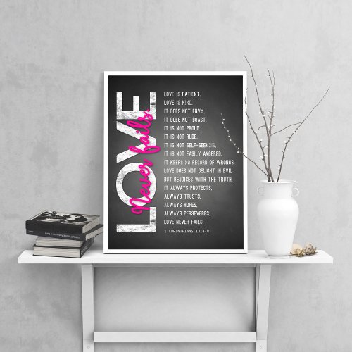 1 Corinthians 134_8 Bible Verse Chalk  Pink Poster