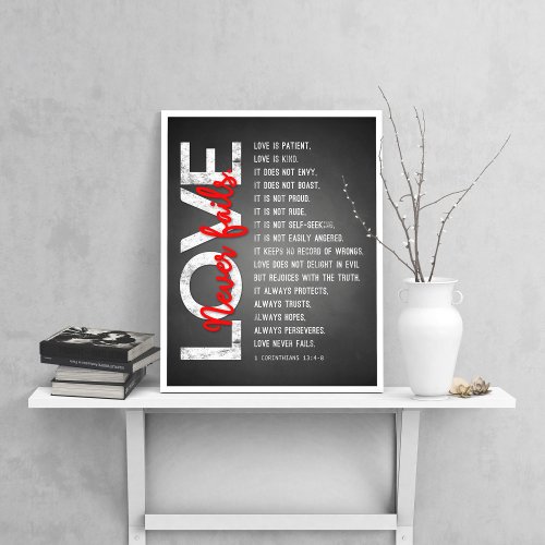 1 Corinthians 134_8 Bible Verse Chalk  Red Poster