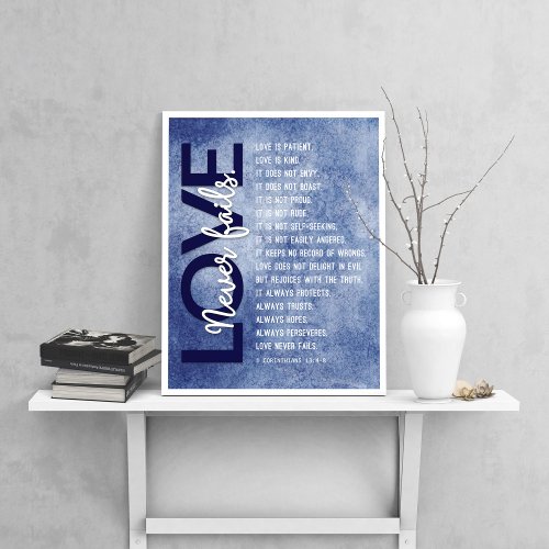 1 Corinthians 134_8 Bible Verse Dark Blue Poster