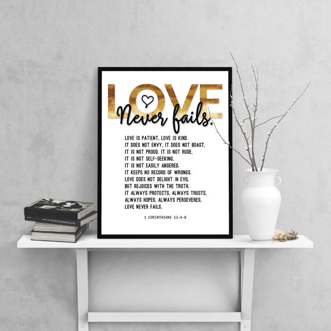 1 Corinthians 13:4-8 Bible Verse, Gold-Black-White Poster (Creator Uploaded)