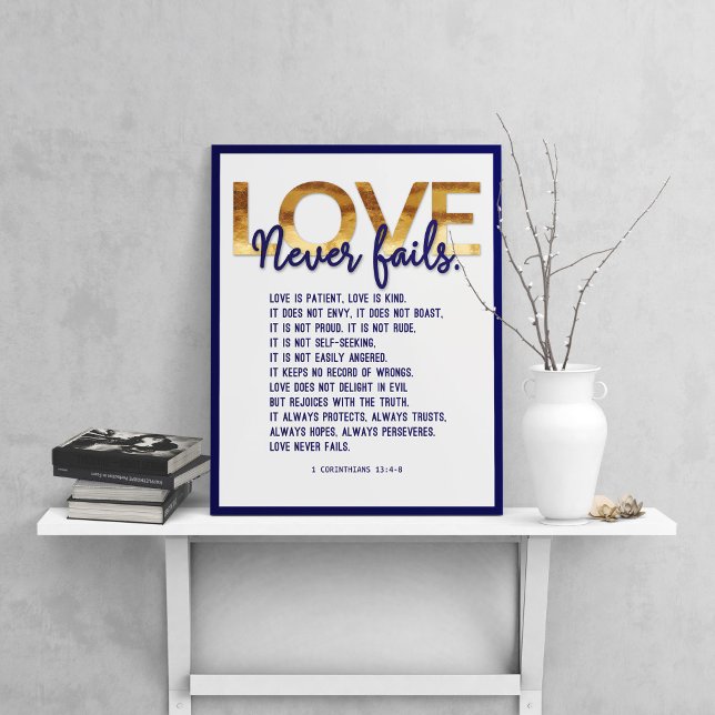 1 Corinthians 13:4-8 Bible Verse, Gold & Darkblue Poster (Creator Uploaded)