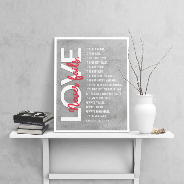 1 Corinthians 13:4-8 Bible Verse, Gray Scratched Poster (Creator Uploaded)
