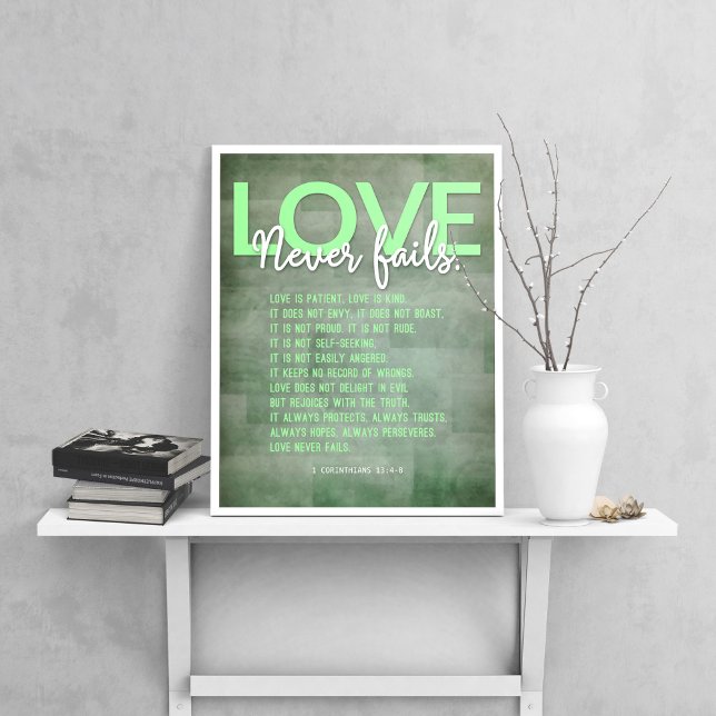 1 Corinthians 13:4-8 Bible Verse, Green Grunge Poster (Creator Uploaded)