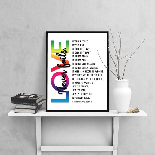 1 Corinthians 134_8 Bible Verse Rainbow Color Poster