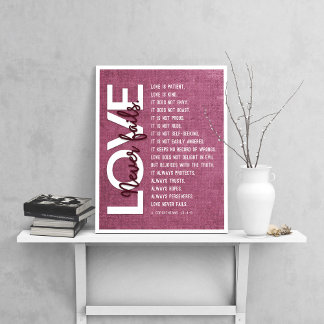 1 Corinthians 13:4-8 Bible Verse, Vintage Burgundy Poster