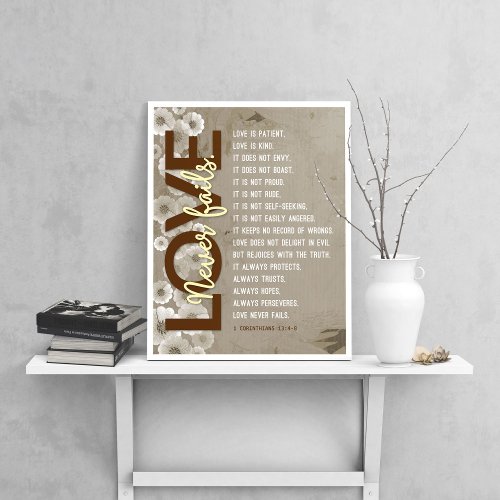 1 Corinthians 134_8 Bible Verse Vintage Flowers Poster