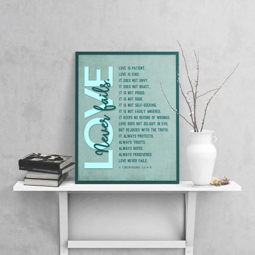 1 Corinthians 134_8 Bible Verse Vintage Teal  Poster