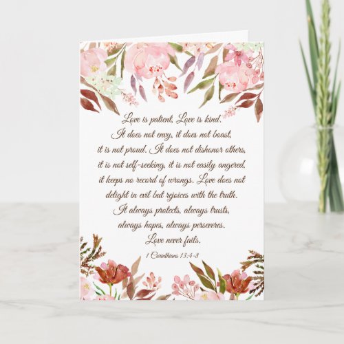 1 Corinthians 134_8 Blush Floral Wedding Card