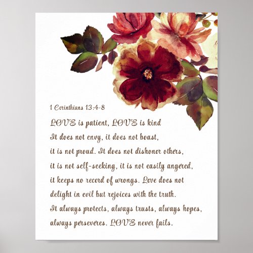1 Corinthians 134_8 Love is Patient Autumn Floral Poster