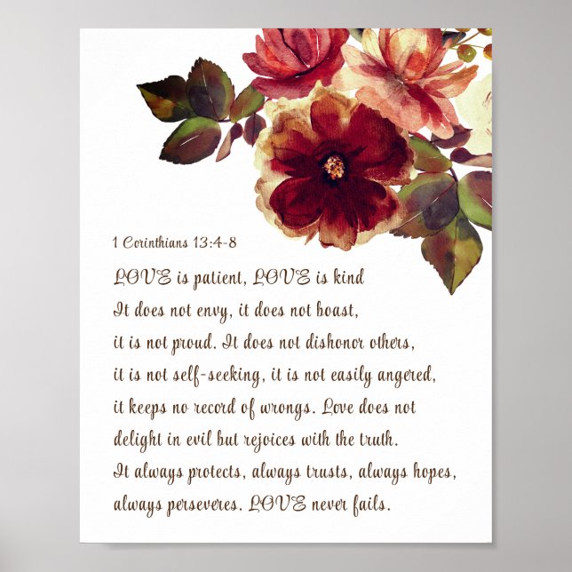 1 Corinthians 13:4-8 Love is Patient Autumn Floral Poster (Front)