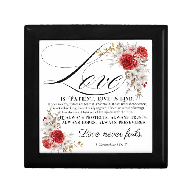 1 Corinthians 13:4-8 Love is Patient Bible Floral Gift Box (Front)