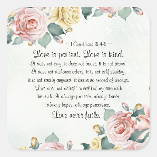 1 Corinthians 134_8 Love is Patient Love is Kind Square Sticker