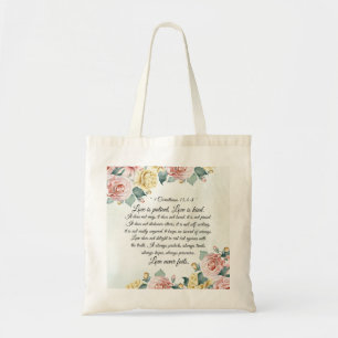 1 Corinthians 13:4-8 Love is Patient, Love is Kind Tote Bag