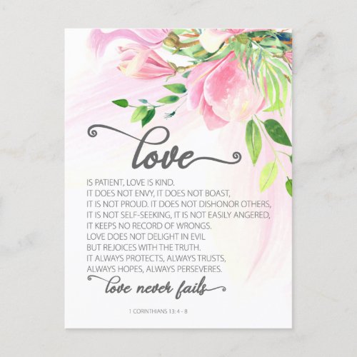 1 Corinthians 134_8 Love is Patient Pink Magnolia Postcard