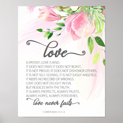 1 Corinthians 134_8 Love is Patient Pink Magnolia Poster