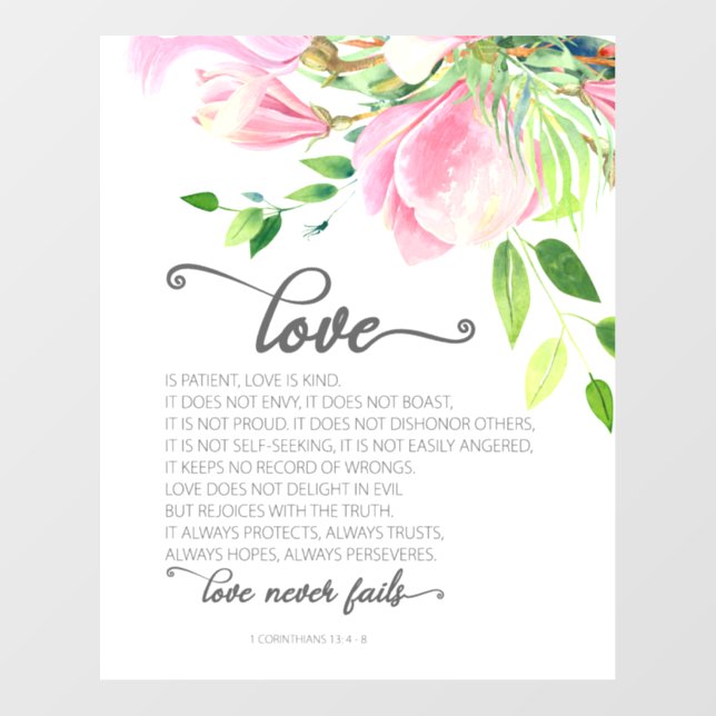 1 Corinthians 13:4-8 Love is Patient Pink Magnolia Wall Decal (Front)