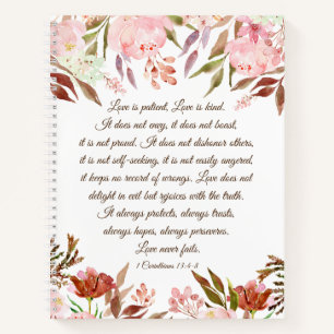 1 Corinthians 13:4-8 Love is Patient Pink Wedding Notebook