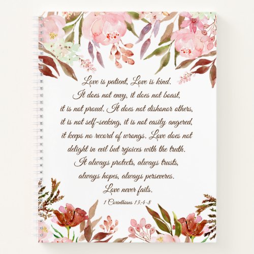 1 Corinthians 134_8 Love is Patient Pink Wedding Notebook