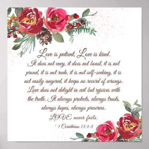 1 Corinthians 134_8 Love is Patient Red Roses  Poster