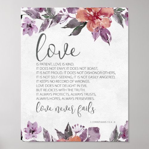 1 Corinthians 134_8 Love Never Fails Floral  Poster