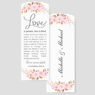 1 Corinthians 13:4-8 Personalize Light Pink Floral Bookmarks