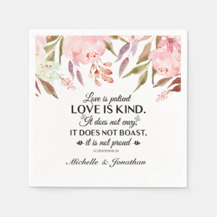 1 Corinthians 13:4 Love is Patient Blush Floral Napkins