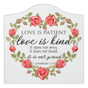 1 Corinthians 13:4 Love is Patient Floral Heart Door Sign