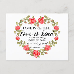 1 Corinthians 13:4 Love is Patient Floral Heart Postcard