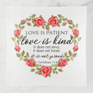 1 Corinthians 13:4 Love is Patient Floral Heart Trinket Tray