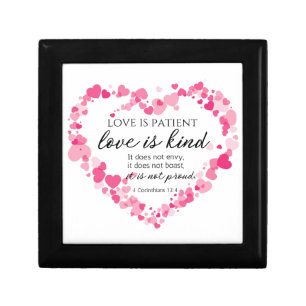 1 Corinthians 13:4 Love is Patient Pink Hearts Gift Box