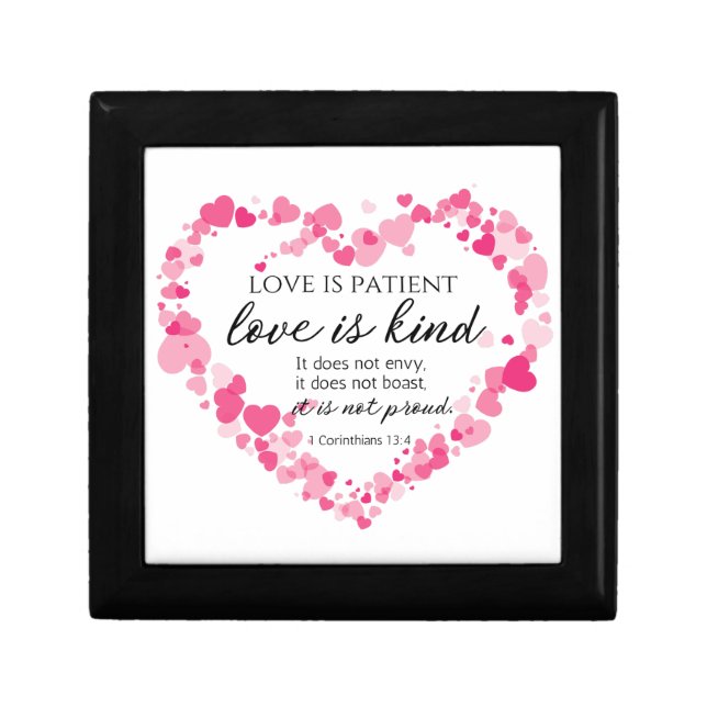 1 Corinthians 13:4 Love is Patient Pink Hearts Gift Box (Front)
