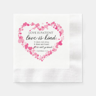 1 Corinthians 13:4 Love is Patient Pink Hearts Napkins