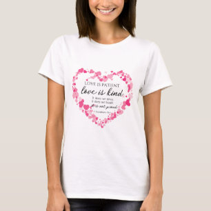 1 Corinthians 13:4 Love is Patient Pink Hearts T-Shirt