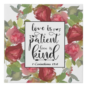 1 Corinthians 13:4 Love is Patient Red Roses Faux Canvas Print
