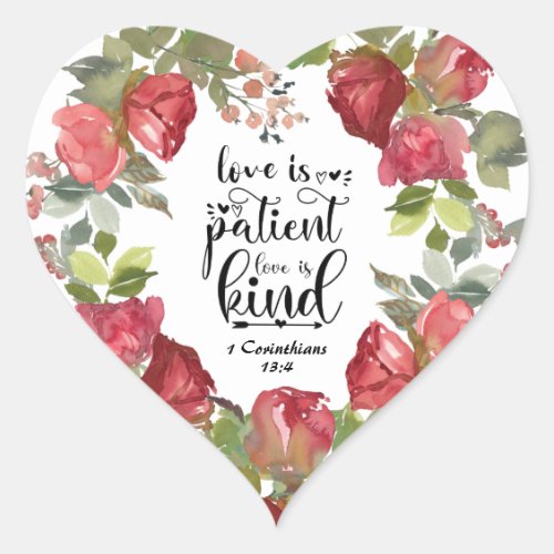 1 Corinthians 134 Love is Patient Red Roses Heart Sticker