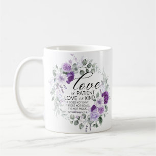 1 Corinthians 13:4 Love is Patient Violet Floral Coffee Mug