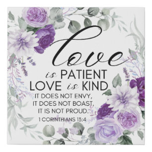 1 Corinthians 13:4 Love is Patient Violet Floral Faux Canvas Print